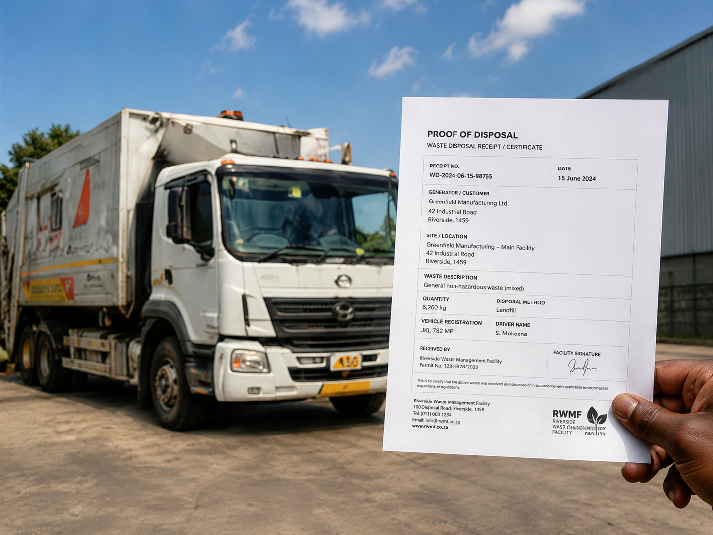 Waste collection vehicle with disposal documentation